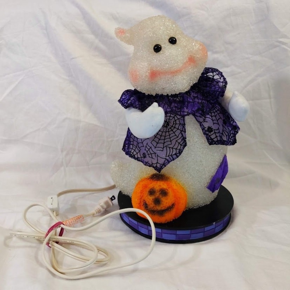 Vtg 2004 Halloween Melted Popcorn Plastic Ghost Light Up Spun Acrylic 12" Works